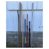 Wooden and Steel Poles (5) Broom Handles (4)
