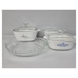 Pyrex & Corning Ware Lidded Dishes, Glass Pie Pan