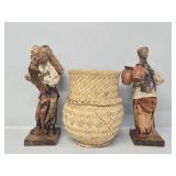 Mexican Folk Art Papier-mache Figures, Basket