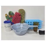 Oven Mitts,Colander, Ice Cube Trays,Wisk, Cups