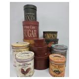 Red Metal Nesting Boxes, Labelled Tins, Nesting