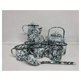 Green and White Enamel Coated Dishes: