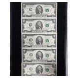 New $2 Bills Sequential (5) Series 2017A