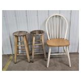 Wooden Chair, 2 Wooden Stools
