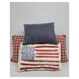 American Flag Pillow, Red and White Plaid P