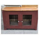 Chicken Wire Door Red Wooden Cabinet