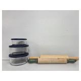 Anchor Hocking Glass Bowls with Lids(3), Wooden