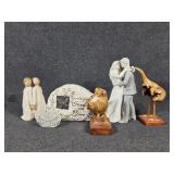 Burl Wood Bird Figurines, Willow Tree Figurine,