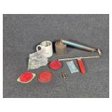 Squeegee, Plastic Containers, Kitchen Knife,
