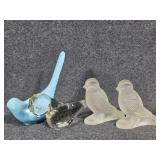 Blue Hand Blown Bird Figurine, Glass Bird