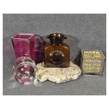 Blenko Amber Pitcher, Heavy Stone Slab, Vases