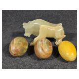 Stone Carved Bull(Is Broken), Stone Carved Eggs(3)