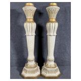 Ornate Distressed White Candlesticks (2)