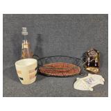 Metal Basket with Wicker Bottom, Stone Pot, G