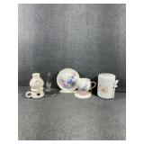 Teacup&Saucer,Hummingbird Ornament On A Stand