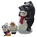 Bear Hugging Snowman Large Figurine, Concrete B