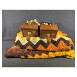 Knitted Blanket, Wooden Feed Scoop Candlestick