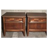 MCM Nightstands with Checkered Veneer Drawer