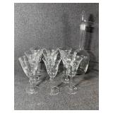Etched Floral Glass (9) & Decanter