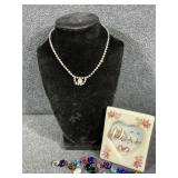 Costume Necklace,Earring Stand W/Earrings