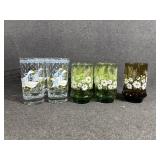 Green(4) and One Black Floral Drinking Glass