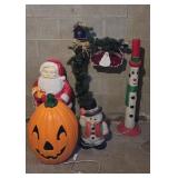 Blow Mold Decor: Santa, Snowmen(2), Pumpkin