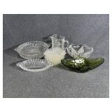 Clear Glass Bowls, Green Glass Dish