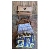 Small Wooden Bench, Wooden Wall Blanket Holder, 2