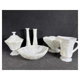 Milk Glass Candle Stick, Bowl, Vase, Dish
