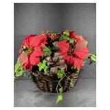 Poinsettia Artificial Flowers in a Wicker Basket