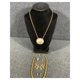 Costume Gold Tone Necklace,Anklet&Earrings