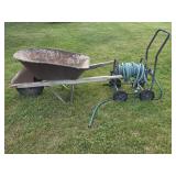 Hose Reel with Hose, Wheelbarrow