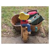 Wooden Boy Fishing Decor, Pots