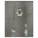Silver Tone Turtle Necklace & Owl Necklace