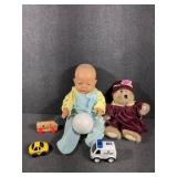 Doll, Bear, Police Car, Ball, Taxi