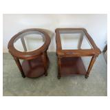 Glass Top Side Tables w/ Flowers on Corners