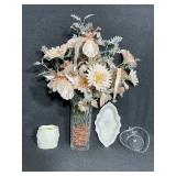 Faux Flowers In A Clear Vase, Clear Candy Dish