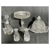 Footed Compote Bowl, Cruet W/Stopper
