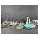Milk Glass Vases, Relish Dish, Covered Casserole