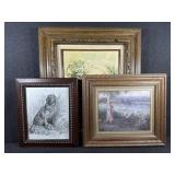 Dog Print, Floral Landscape Painting, Lady With