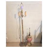 Tall Floor Lamp, Pink and Gold Toned Table Lamp