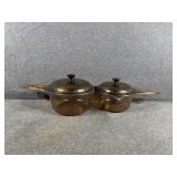 Amber Colored Glass Pots with Lids(2)