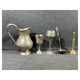 Metalware Pitcher,Goblets,Ladle & Candlestick