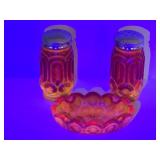 Amberina Glass: Moon N Stars S&P Shakers,Ashtray