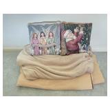 Christmas Pillows(2), Brown Blankets(2)