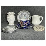 Ceramic Creamer Pitcher, Milk Glass Pineapple Vase
