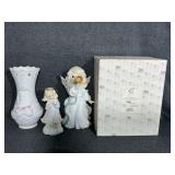 Precious Moments Vase & Figurines (2)