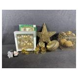 Tote with Gold Toned Christmas Decorations