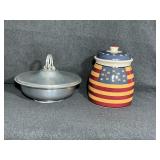 Aluminum Covered Serving Dish W/Divided Glass