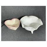 White Milk  Glass Footed Bowl, Ceramic Heart